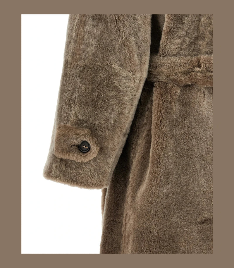 Brunello Cucinelli Wrap Coat in brown, Lamb Leather — view 4