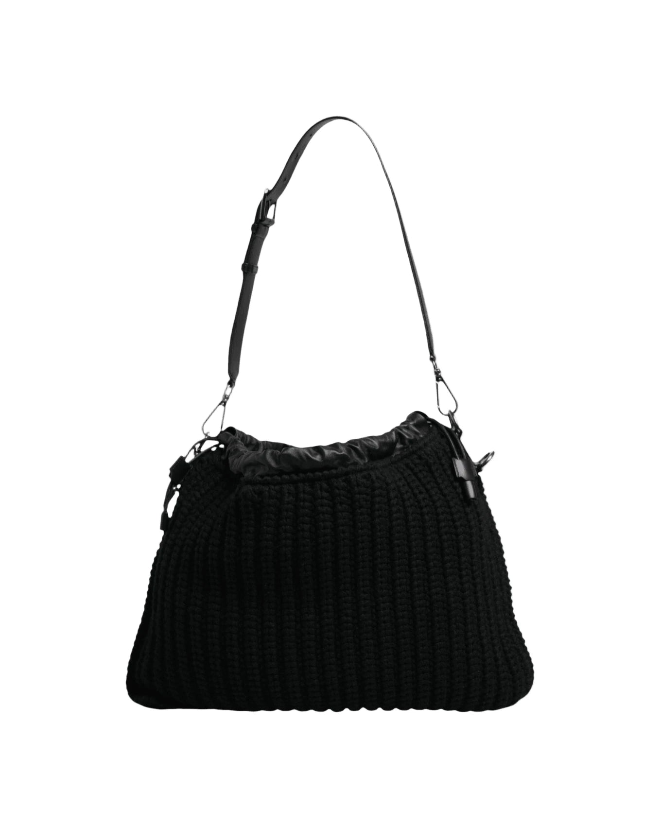 Dolce & Gabbana Black Cashmere Knitted Leather Shoulder Bag Shoulder Bags