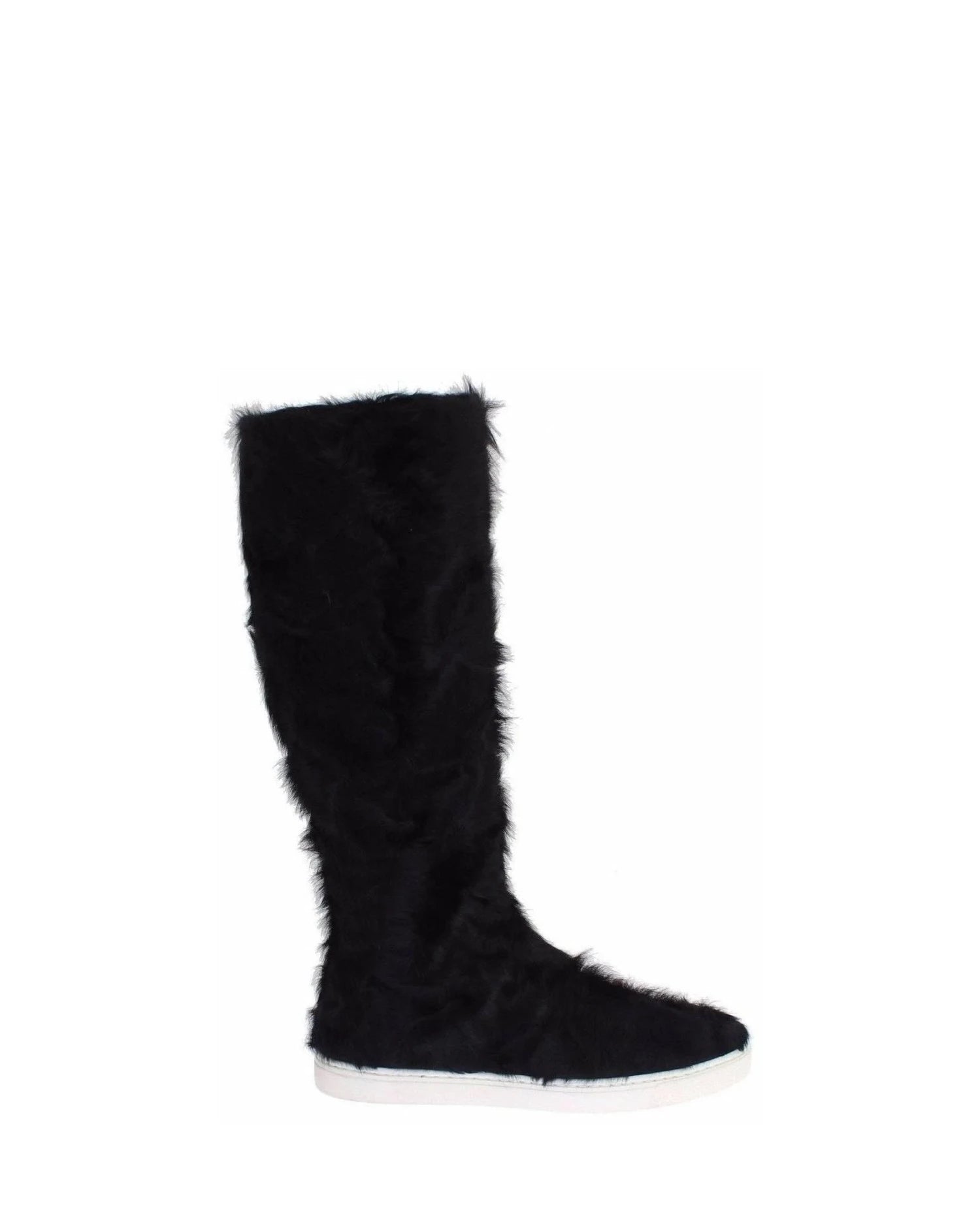 Dolce & Gabbana Black Elegant Fur Leather Flat Sneaker Boots Boots
