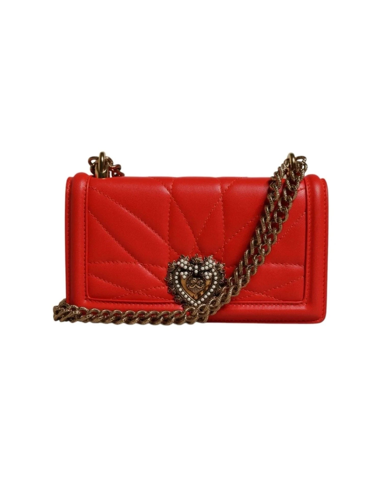 Dolce & Gabbana Red Quilted Devotion Crossbody Chain Phone Cover Bag Cross Body Bags