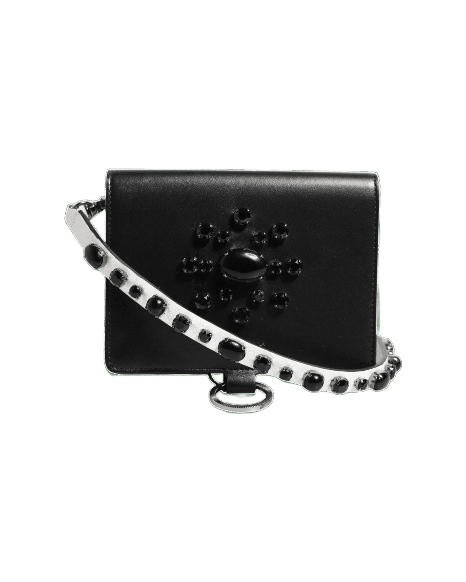 Dolce & Gabbana Black Leather Crystal Embellished Card Holder Wallet Card Cases