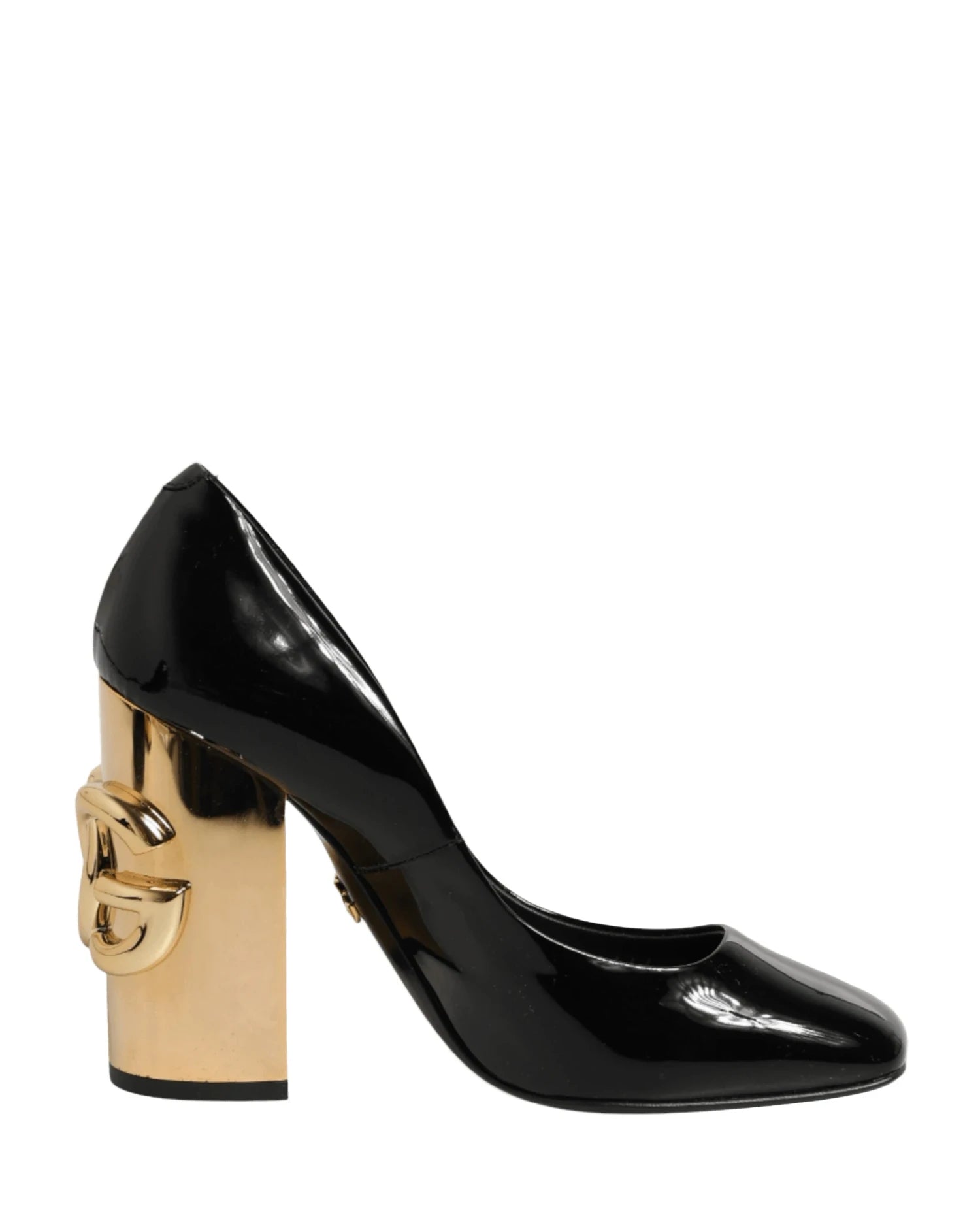 Dolce & Gabbana Black Leather Patent Logo Heels Pumps Shoes Heels