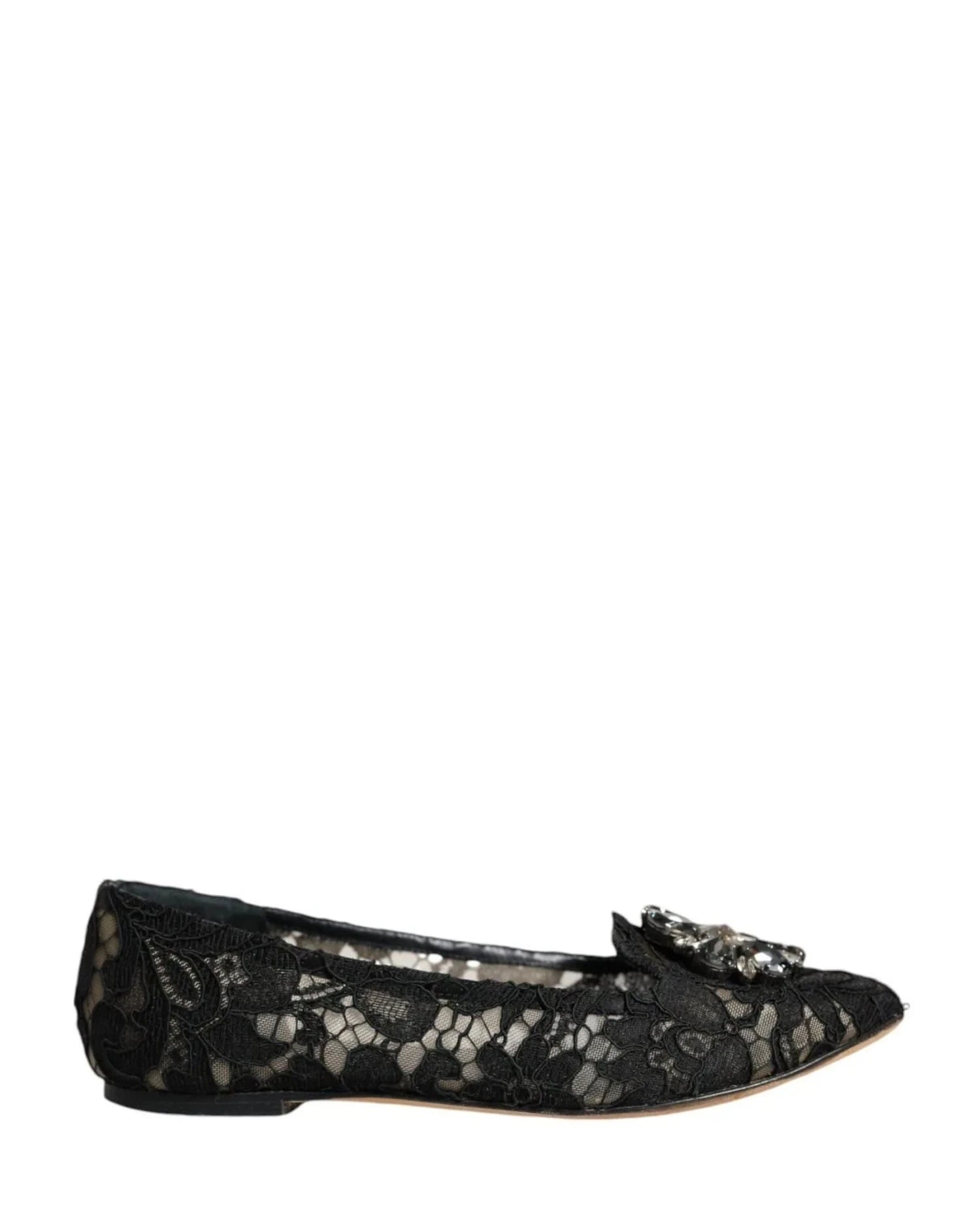 Dolce & Gabbana Black Lace Crystal Ballet Flats Loafer Shoes Flats