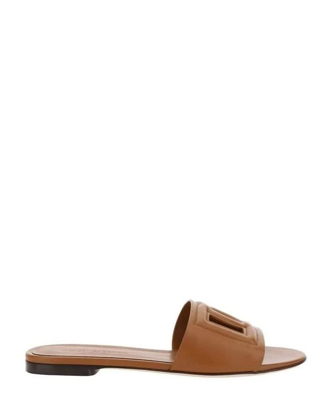 Dolce & Gabbana Brown Calf Leather Bos Taurus Flat Sandals 