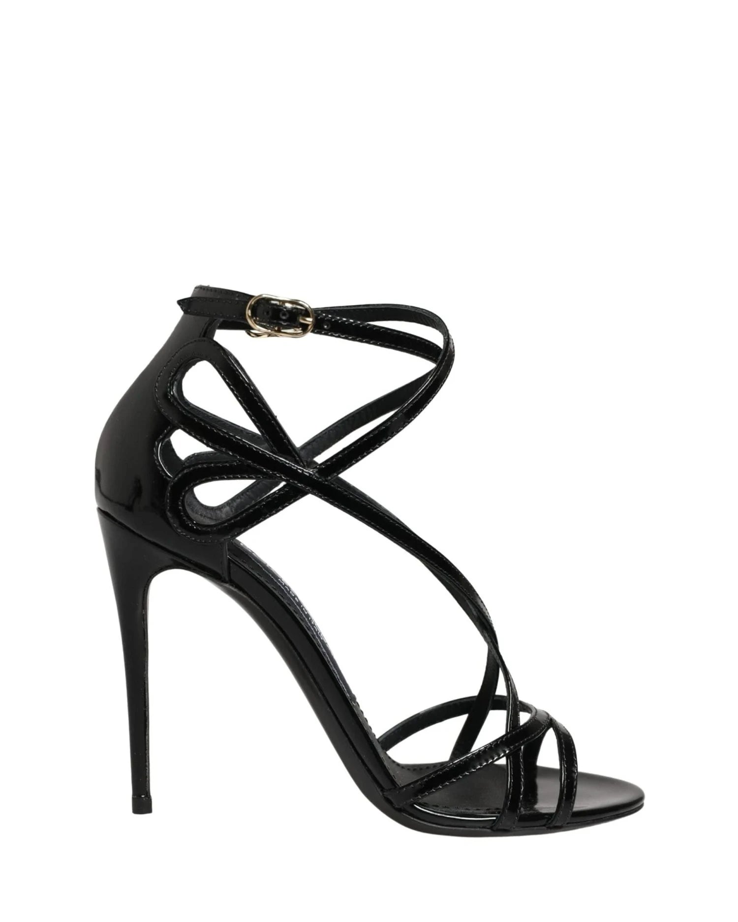 Dolce & Gabbana Black Leather Stiletto Heel Sandals Shoes 