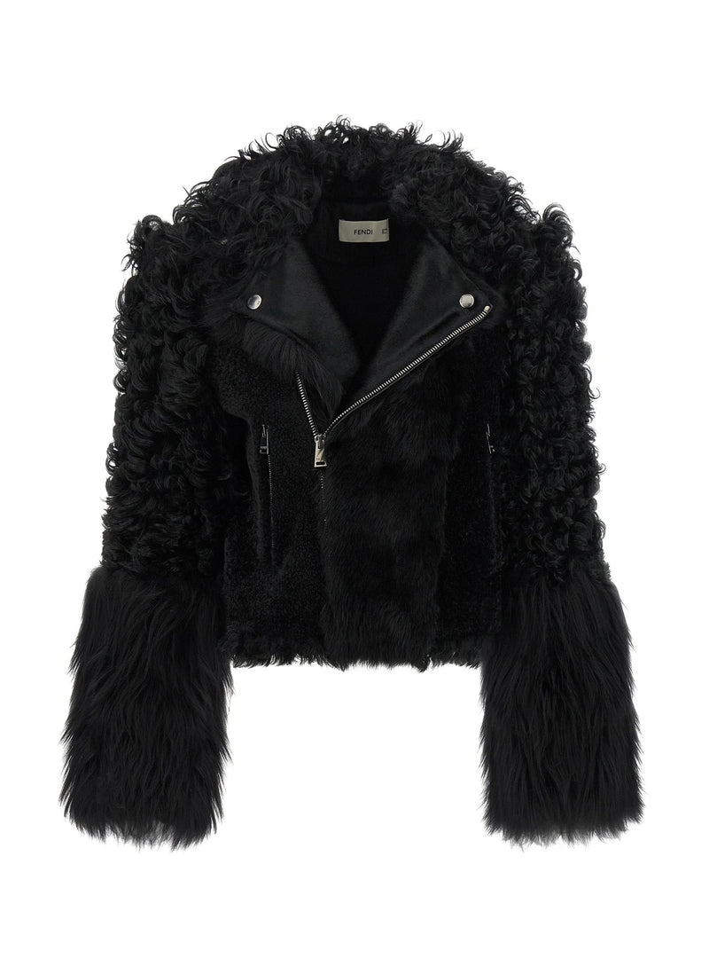 Fendi Bomber Jacket in black, Lamb Leather