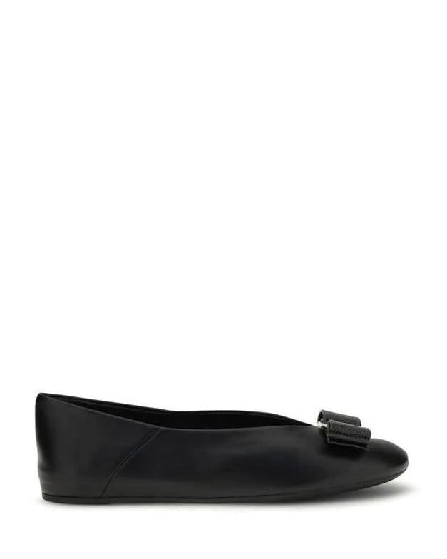 Ferragamo Black Calf Leather Bos Taurus Ballet Flats 