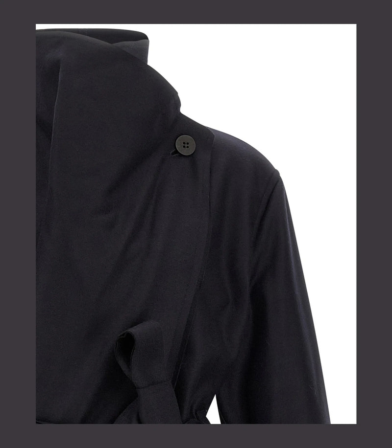 Issey Miyake Wrap Coat in black, Wool — view 3