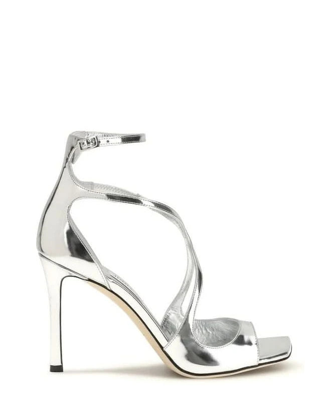 Jimmy Choo Silver Calf Leather Bos Taurus Stiletto Heel Sandals 