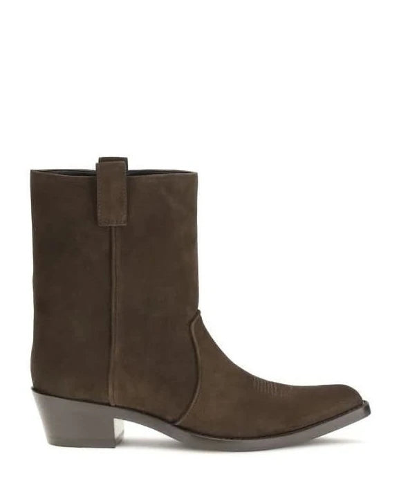 Khaite Brown Leather Calf Bos Taurus Ankle Boots 