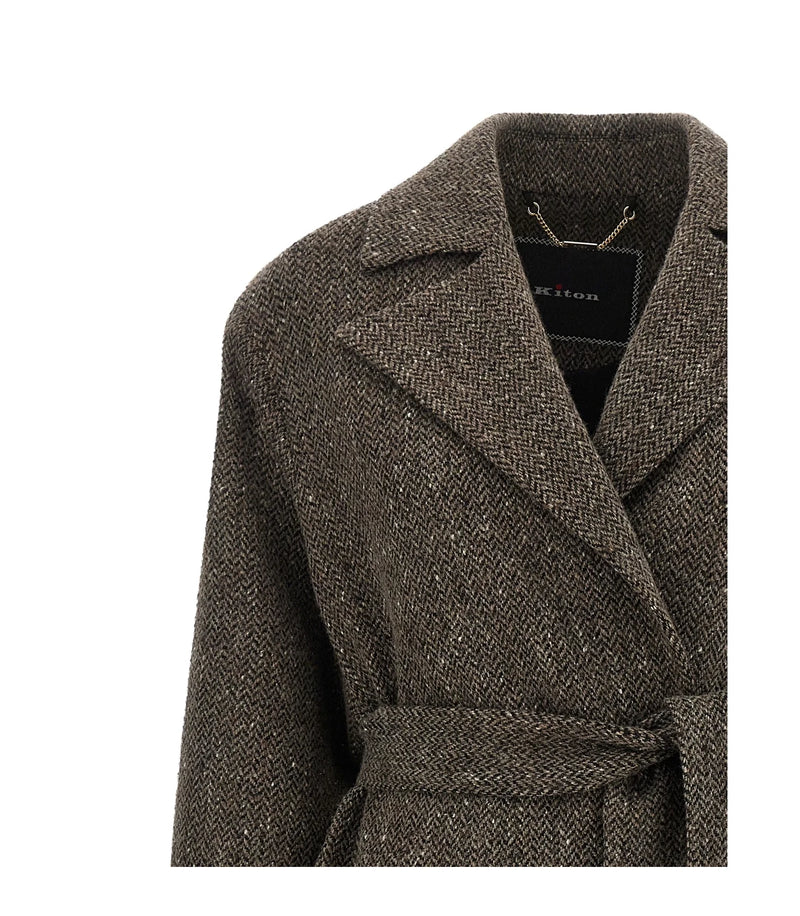 Kiton Wrap Coat in brown — view 3