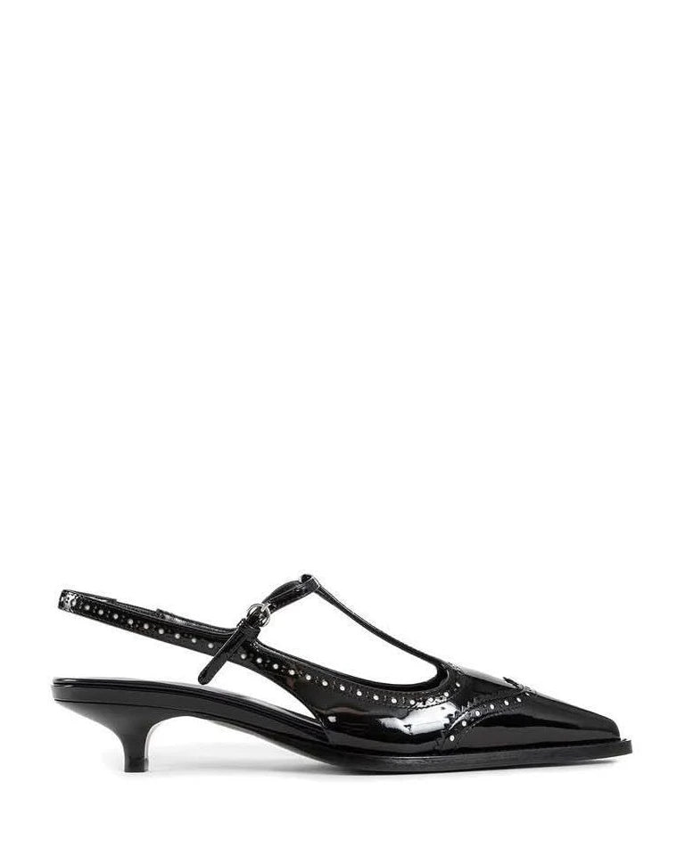 Miu Miu Black Calfskin Mid Heel Pumps 