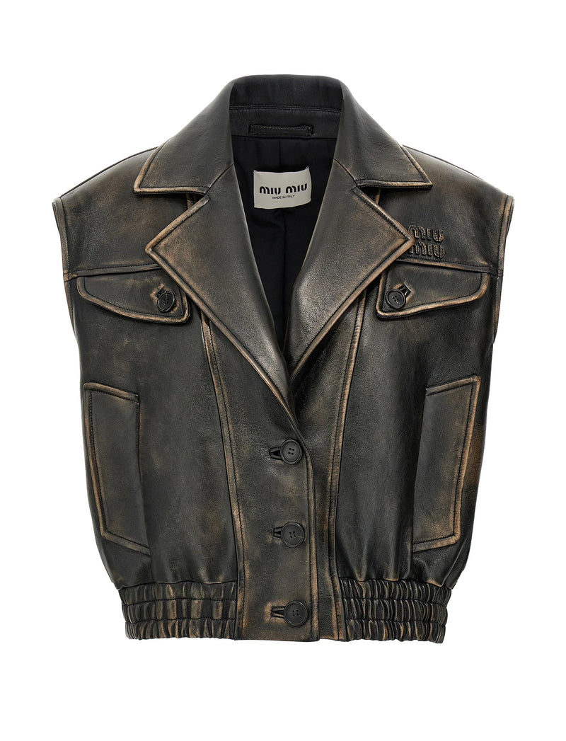 Miu Miu Bolero Jacket in brown, Lamb Leather