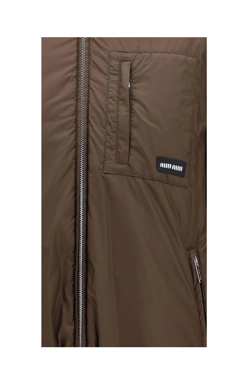 Miu Miu Puffer Jacket in brown, Recycled Polyamide — view 3