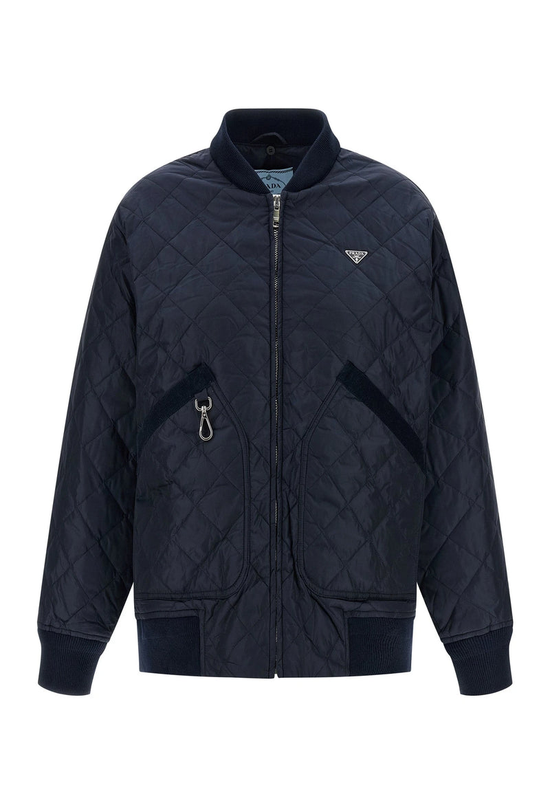 Prada Bomber Jacket in blue, Recycled Polyamide — view 2