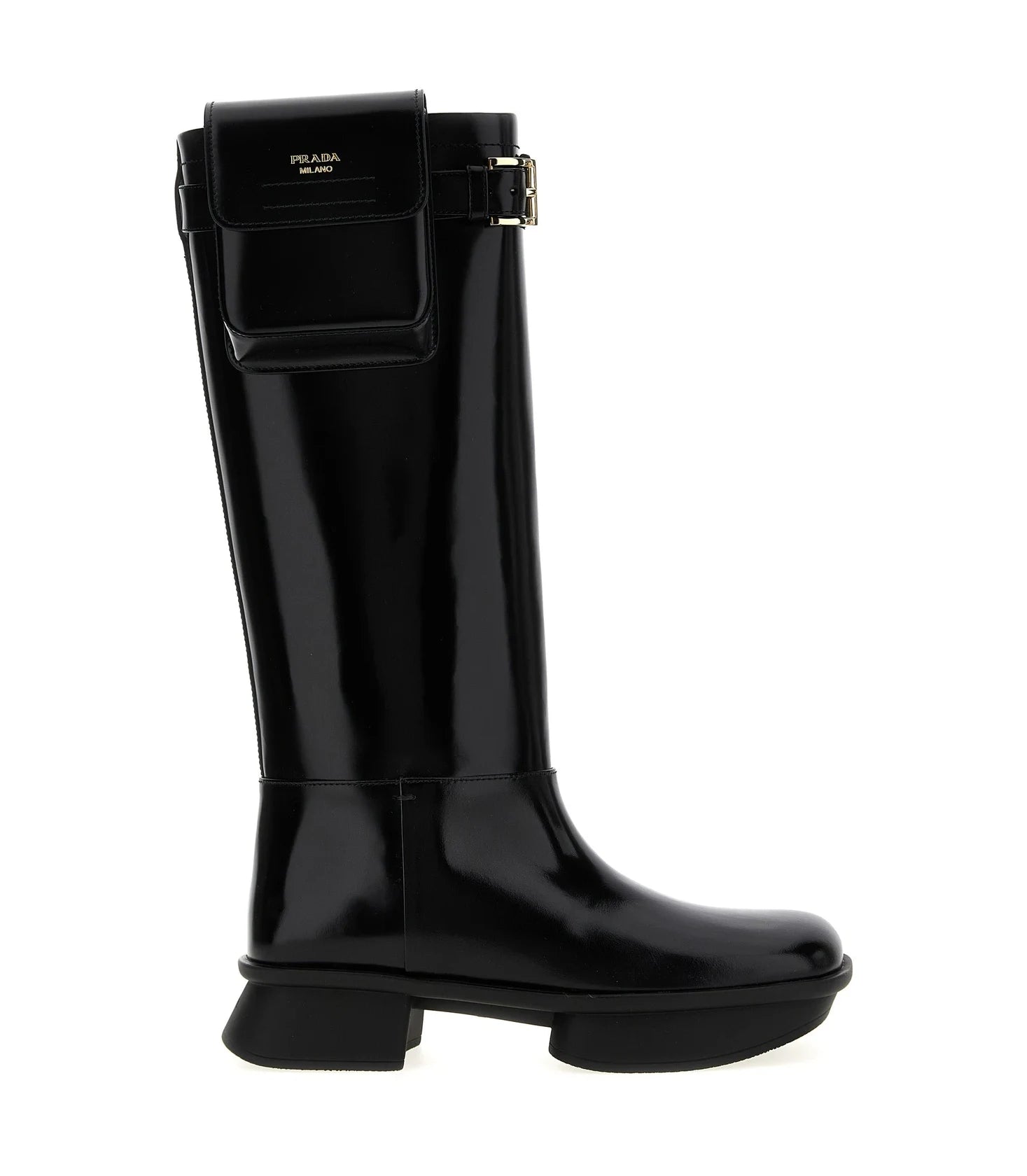 Prada Knee High Boots in black, Calfskin Leather
