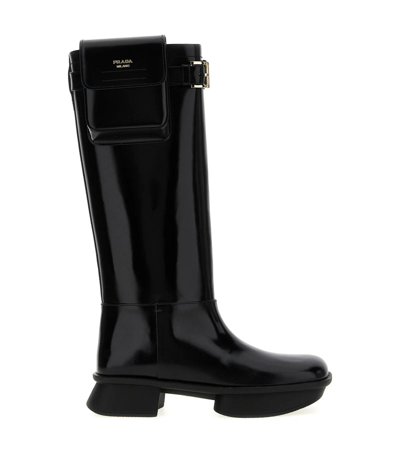 Prada Knee High Boots in black, Calfskin Leather