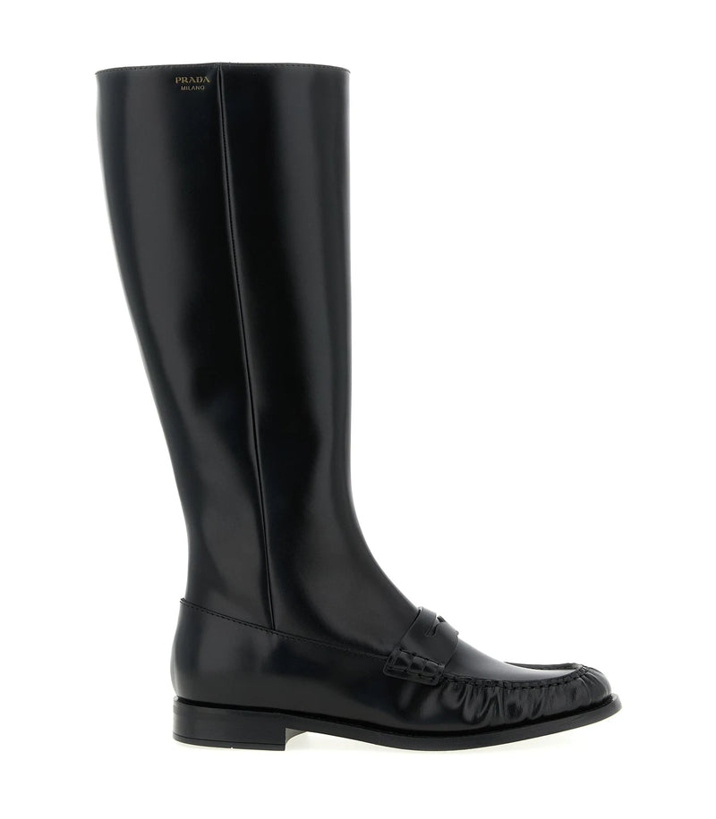 Prada Knee High Boots in black, Calfskin Leather