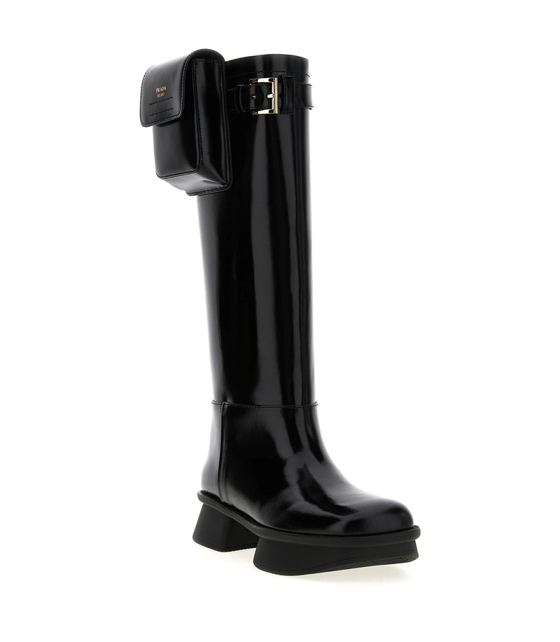Prada Knee High Boots in black, Calfskin Leather — view 2