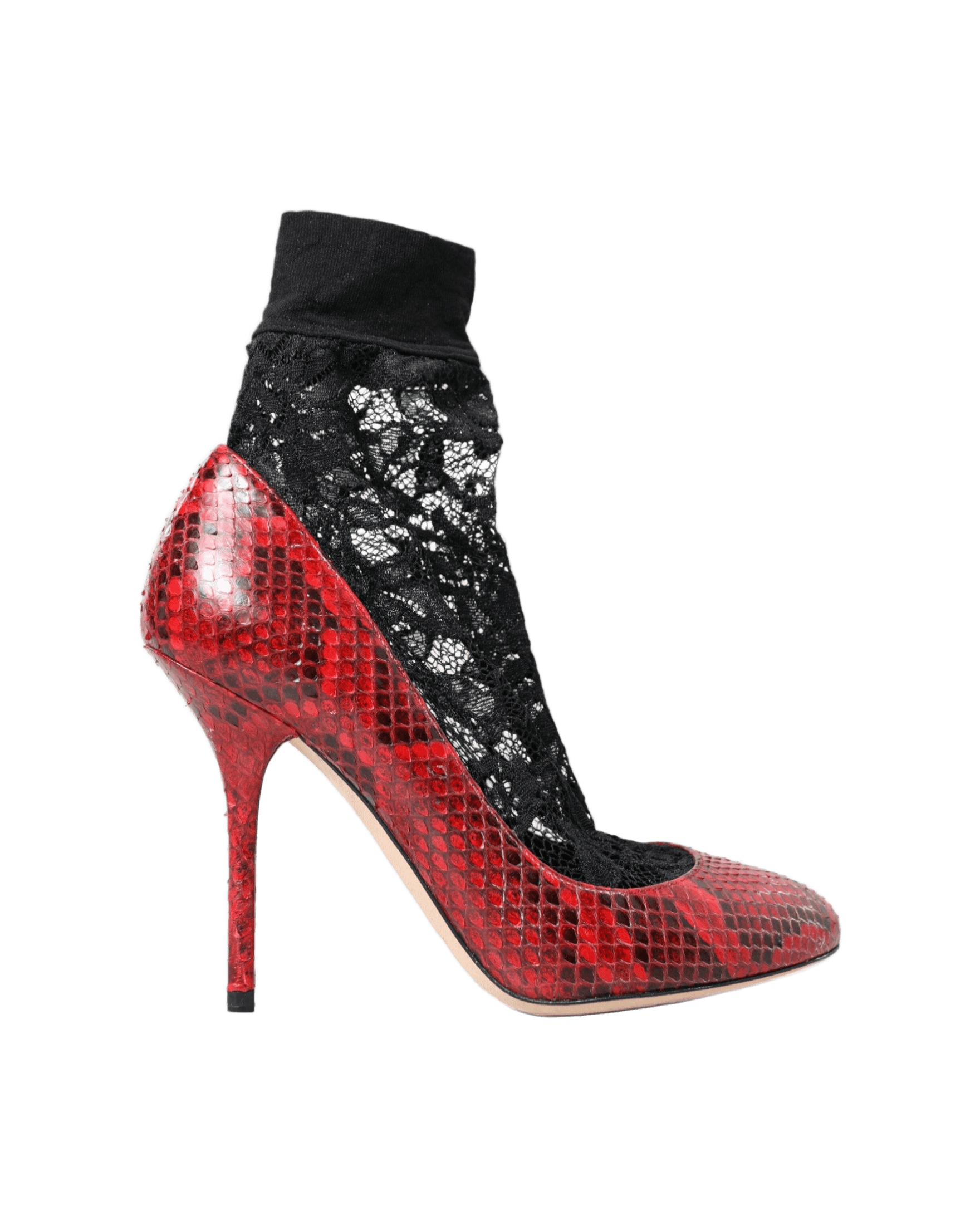 Dolce & Gabbana Almond Toe Snakeskin Pumps With Lace Red Socks Glam Steals