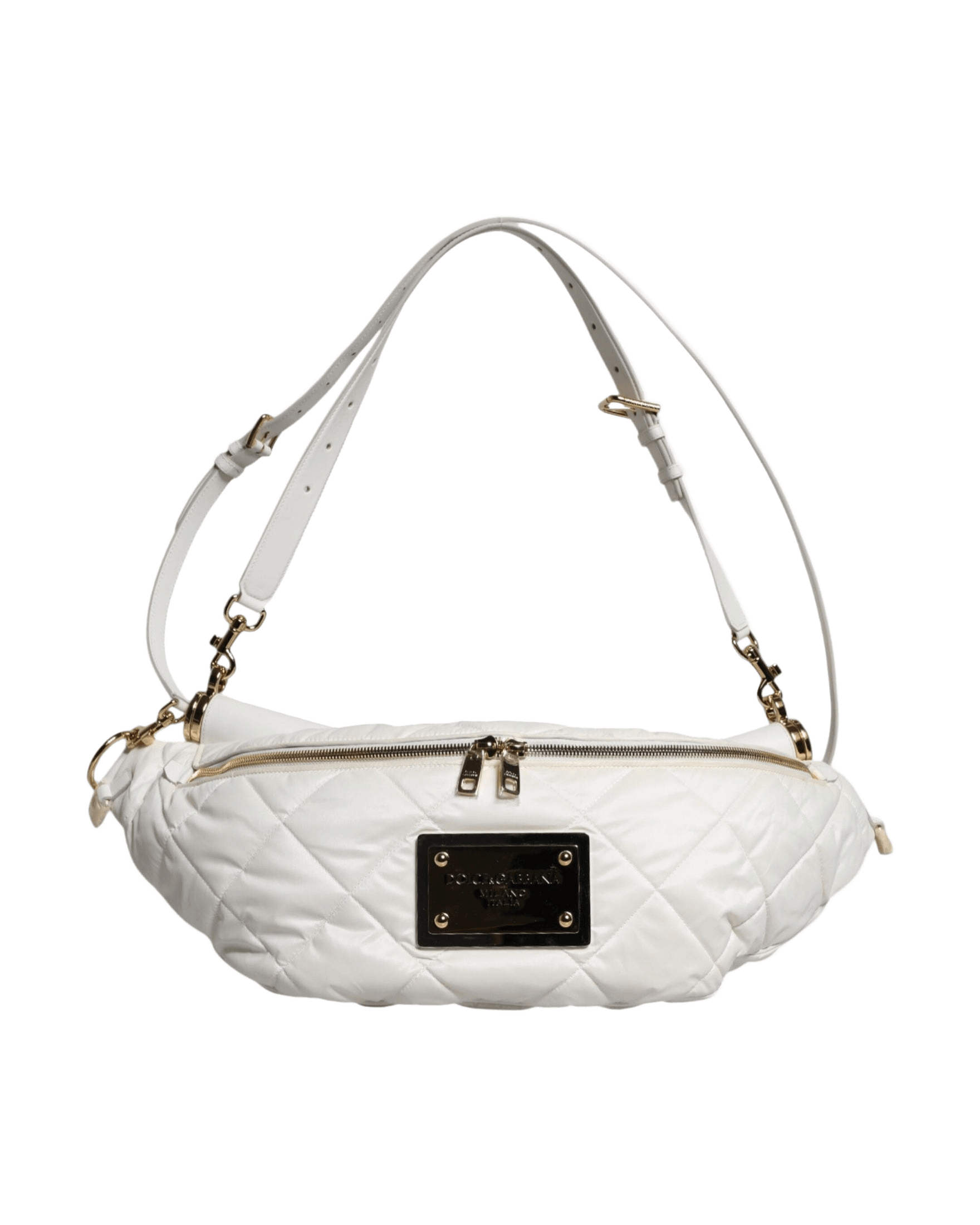 Dolce & Gabbana White Quilted Logo Plaque Belt Waist Fanny Pack Bag Glam Steals