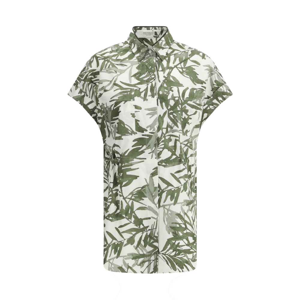 Brunello Cucinelli Leaf Print Long Shirt Glam Steals