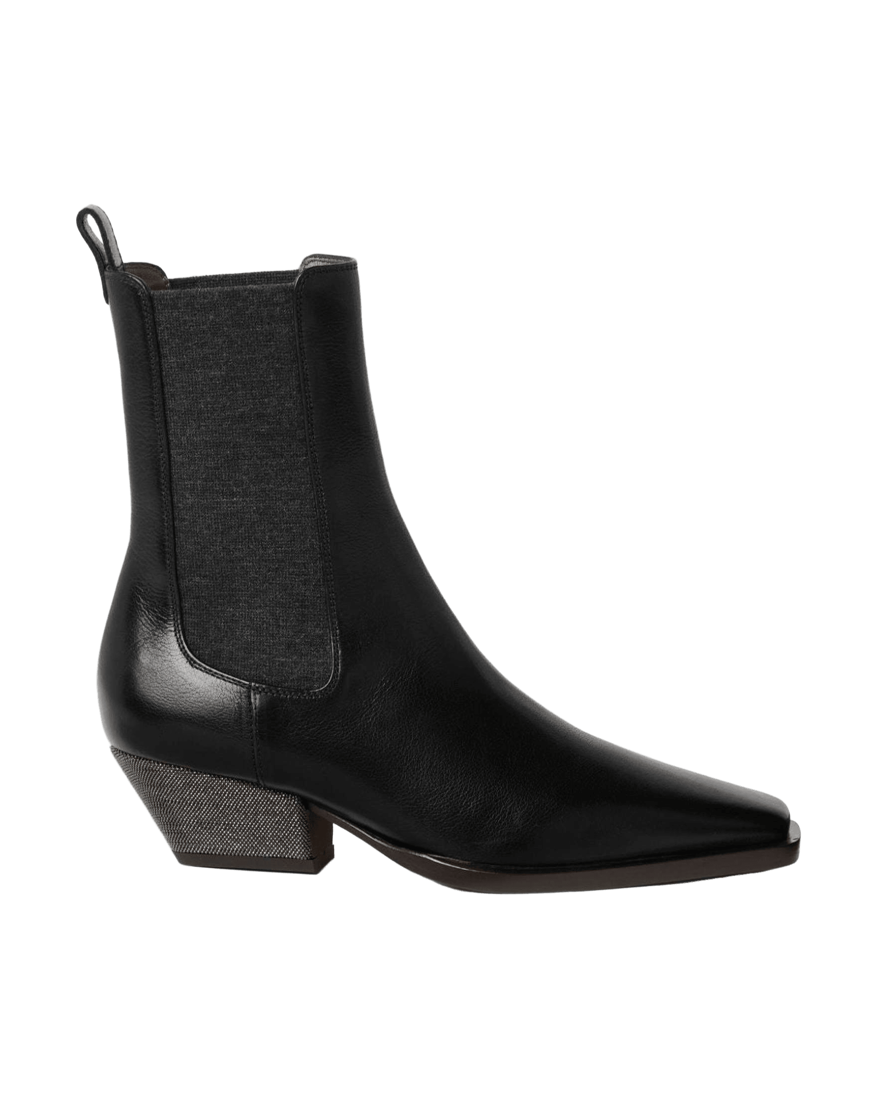 Brunello Cucinelli Leather Classic Chelsea Boot with Precious Block Heels Glam Steals