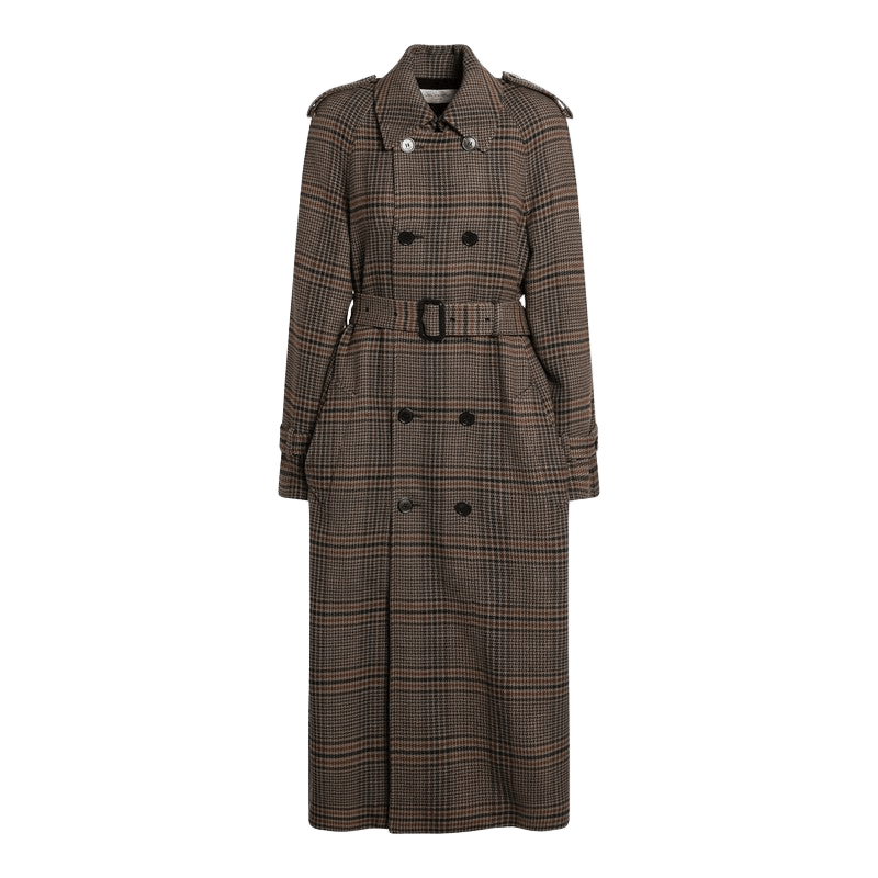 Saint Laurent Wool Double Breasted Coat in Prince Of Wales Glam Steals
