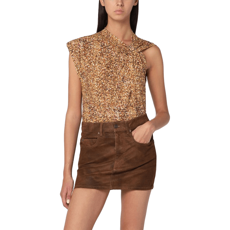 Isabel Marant Asymmetrical Nayda T-shirt with Ochre Print Glam Steals
