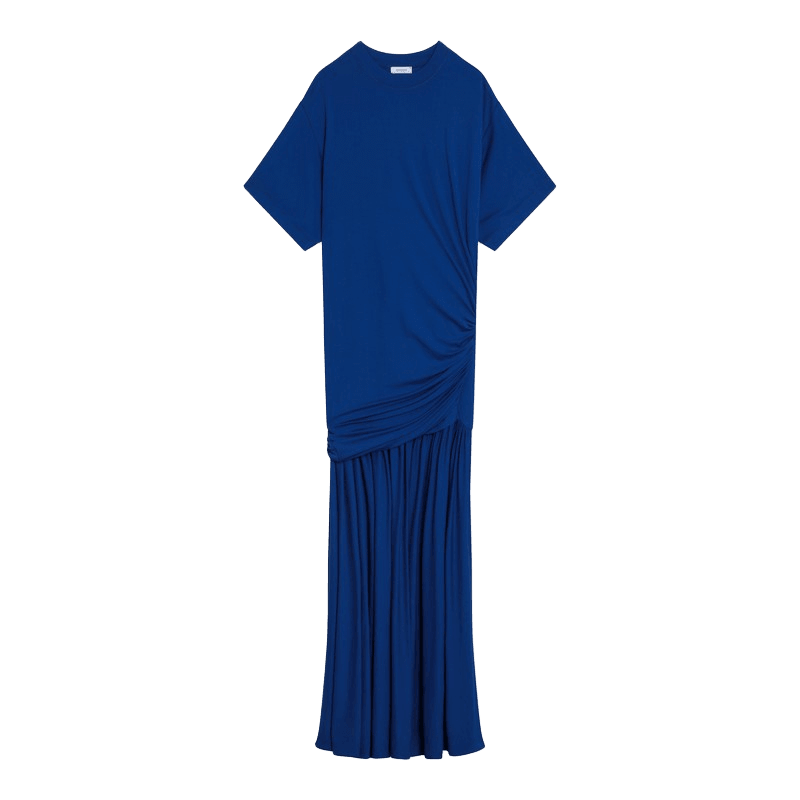 Salvatore Ferragamo Blue Long Dress with Draping Glam Steals