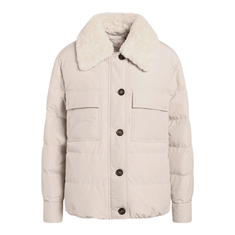 Brunello Cucinelli Light Gray Jacket with Fur Collar Glam Steals