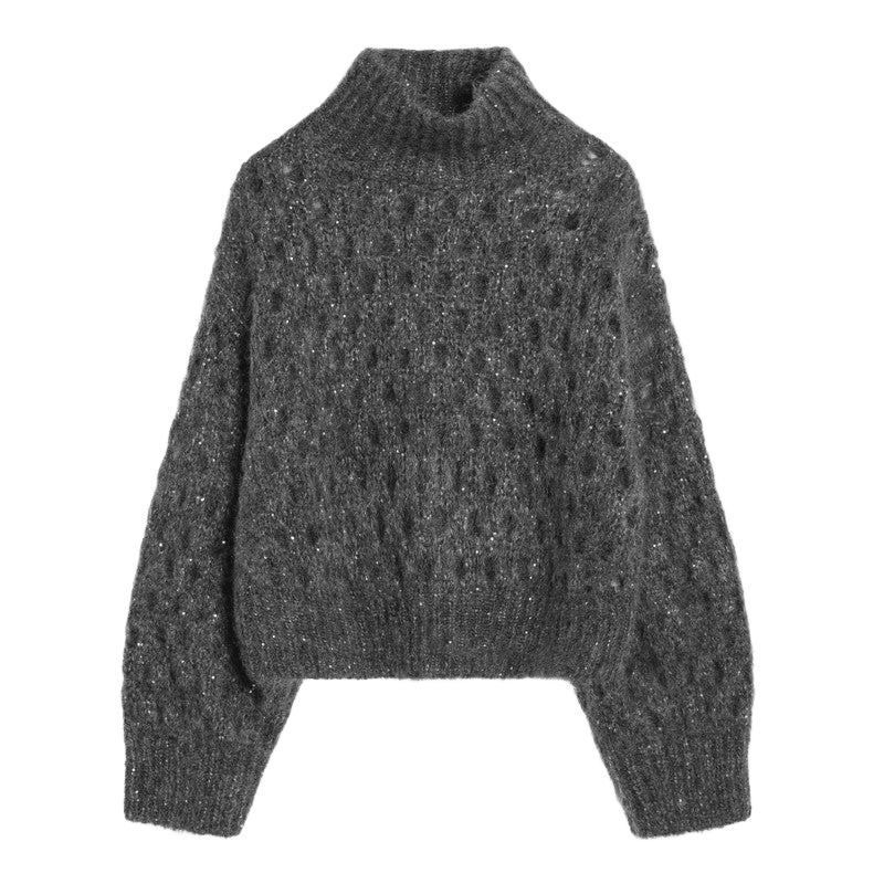 Brunello Cucinelli Grey Openwork Turtleneck Sweater Glam Steals