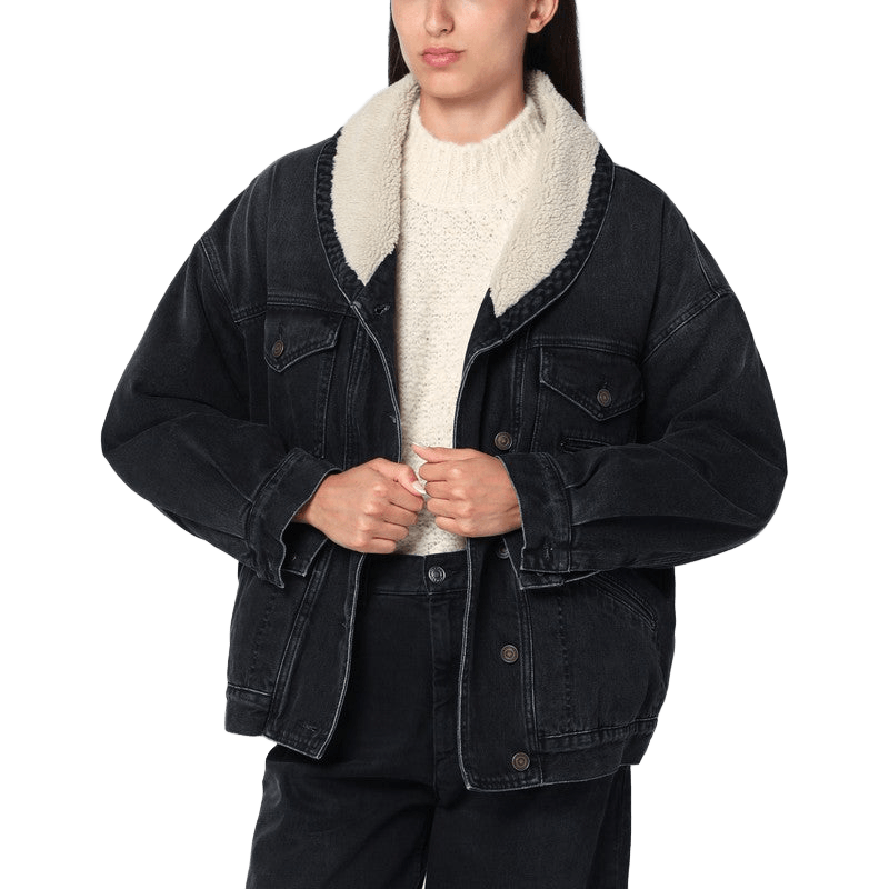 Isabel Marant Black Denim Pimia Jacket in and Faux Fur Glam Steals