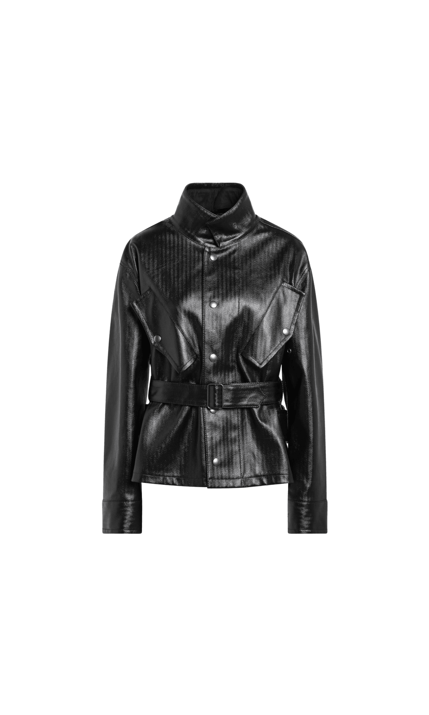 Maison Margiela Black cotton laminated belted jacket Glam Steals