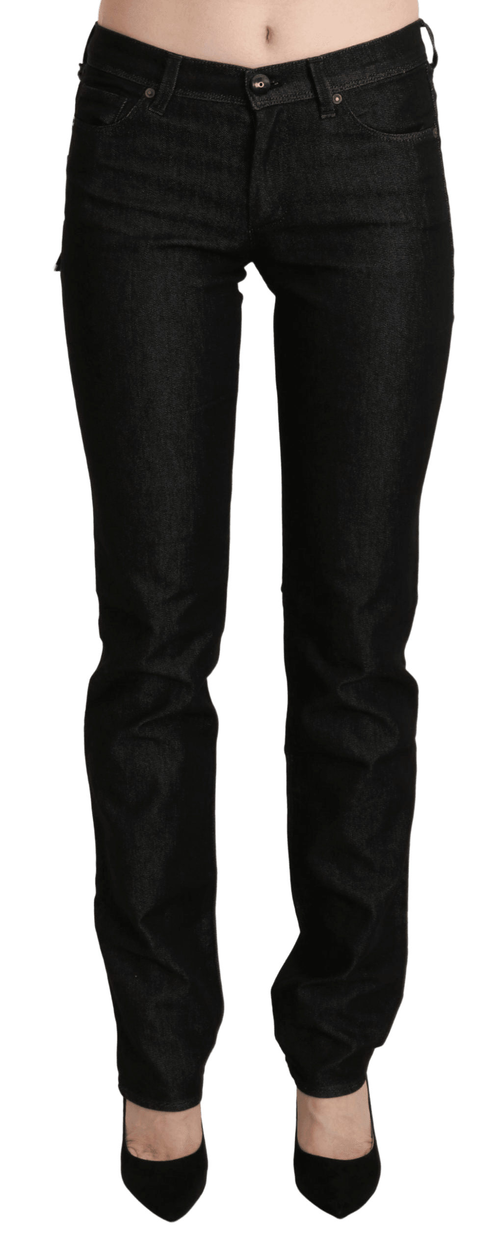 Ermanno Scervino Black Denim Mid Waist Skinny Slim Trouser Glam Steals