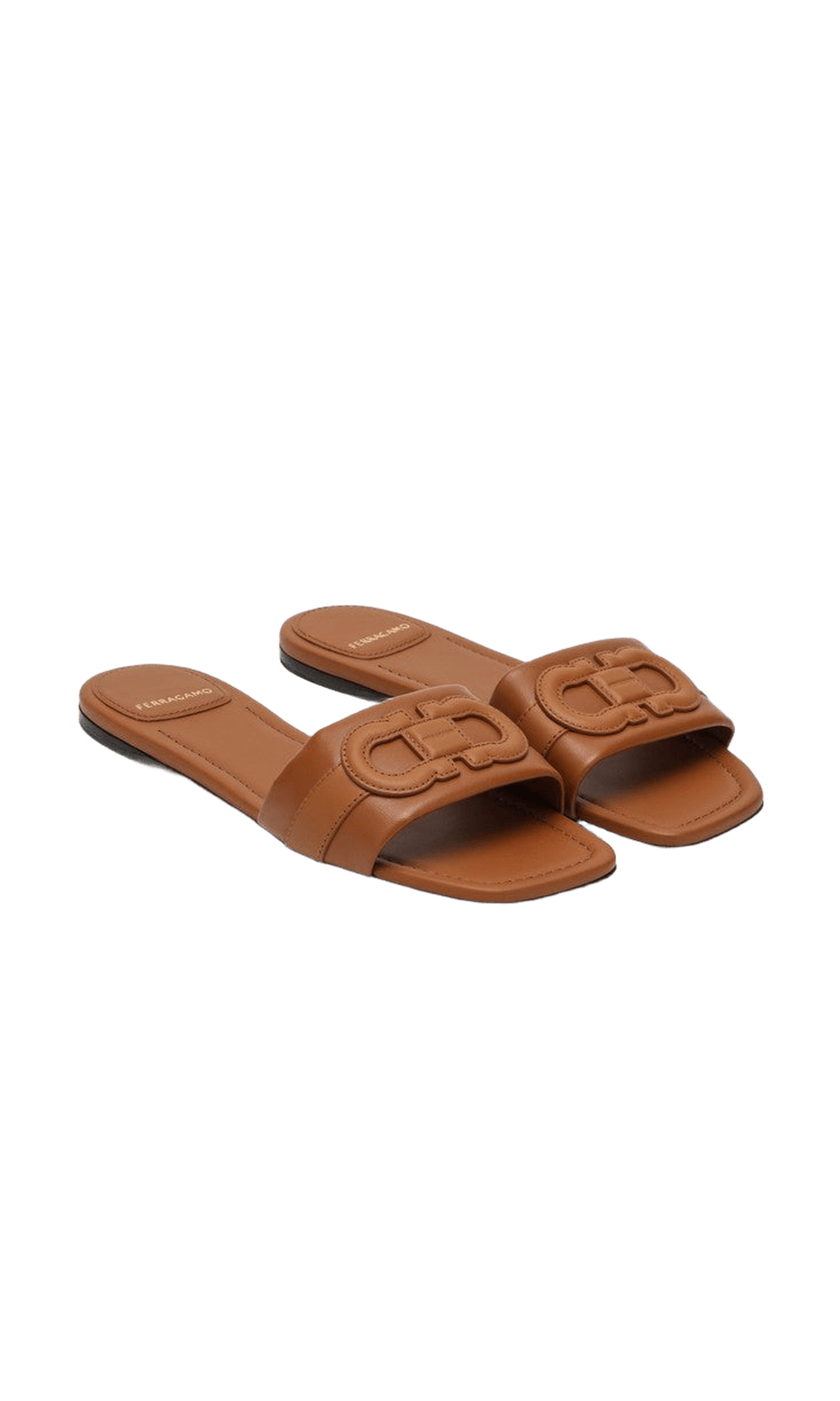 Ferragamo Gancini slide in cognac leather Glam Steals