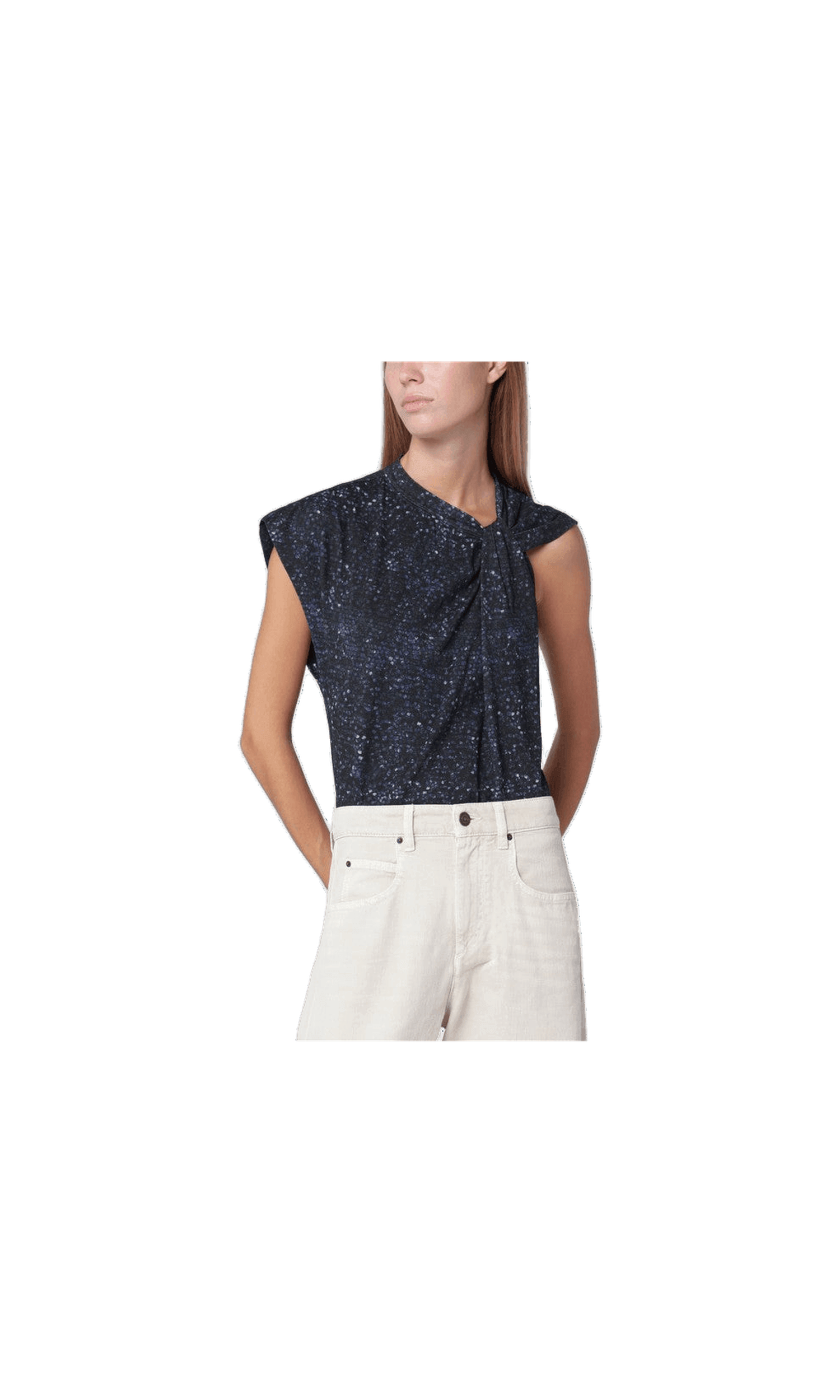 Isabel Marant Midnight Blue Nayda Asymmetrical T-shirt with Print Glam Steals