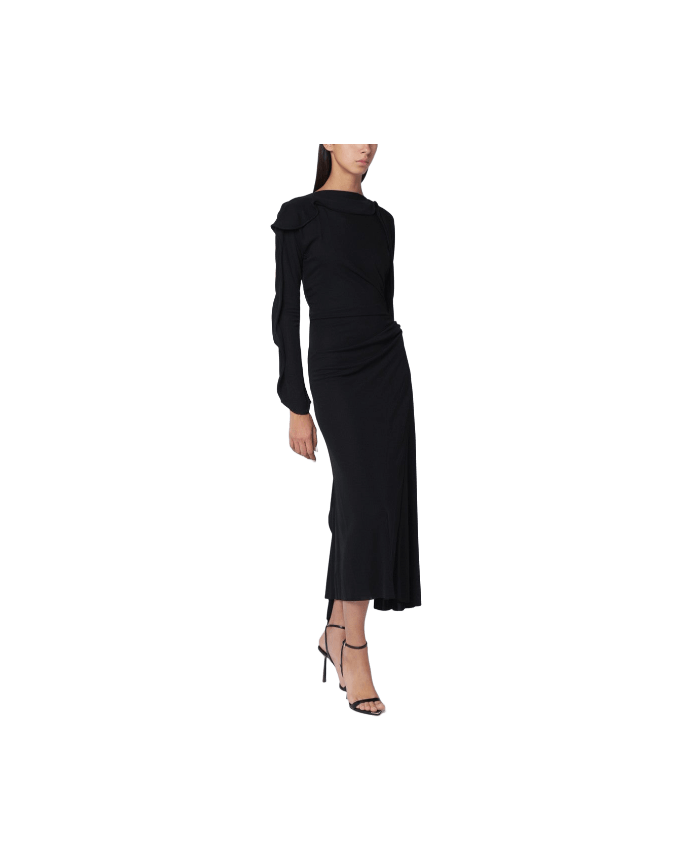 Victoria Beckham Black Jersey Midi Dress in Draped Glam Steals