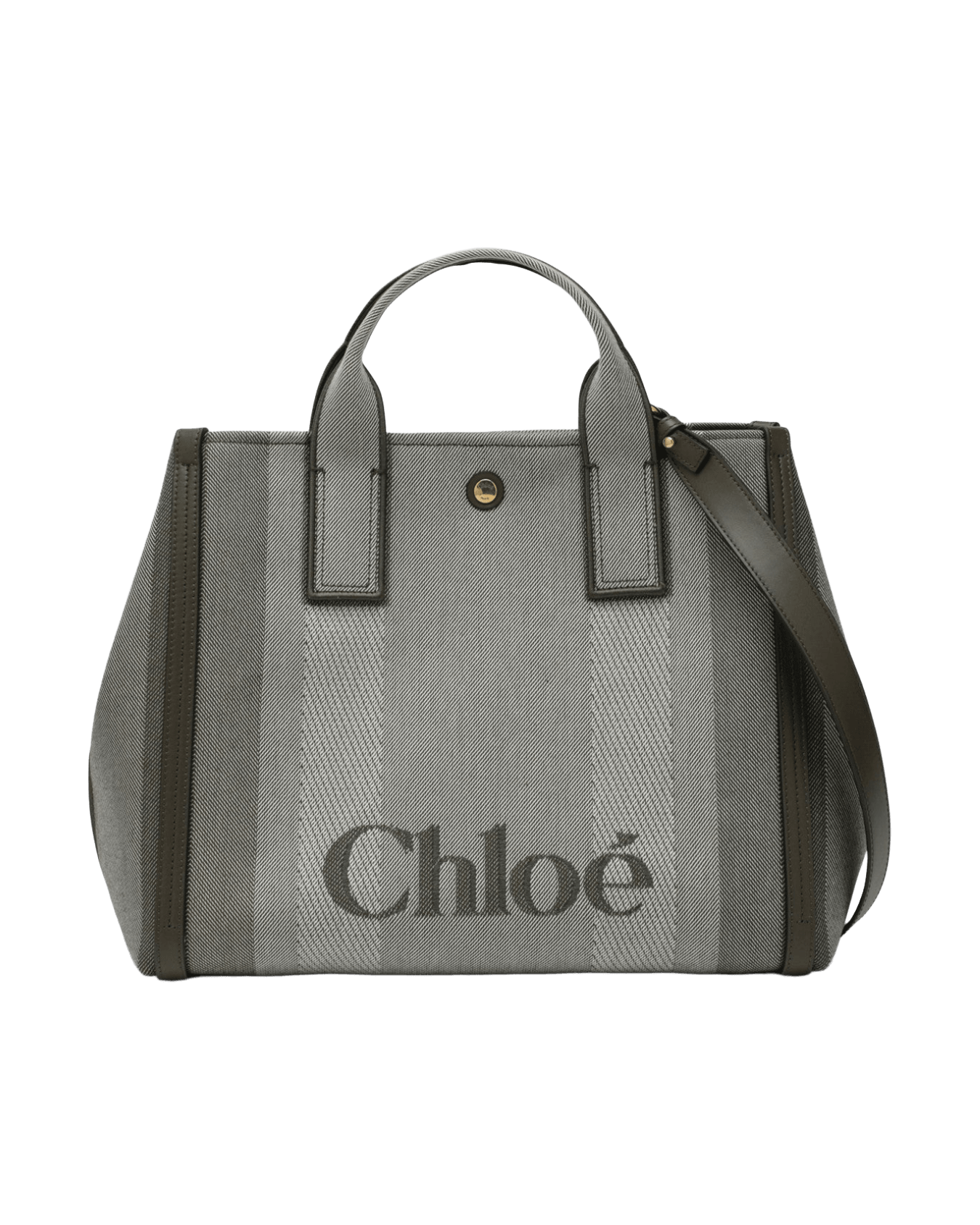 Chloé Dark Green Canvas Carry Tote Bag in Striped Glam Steals