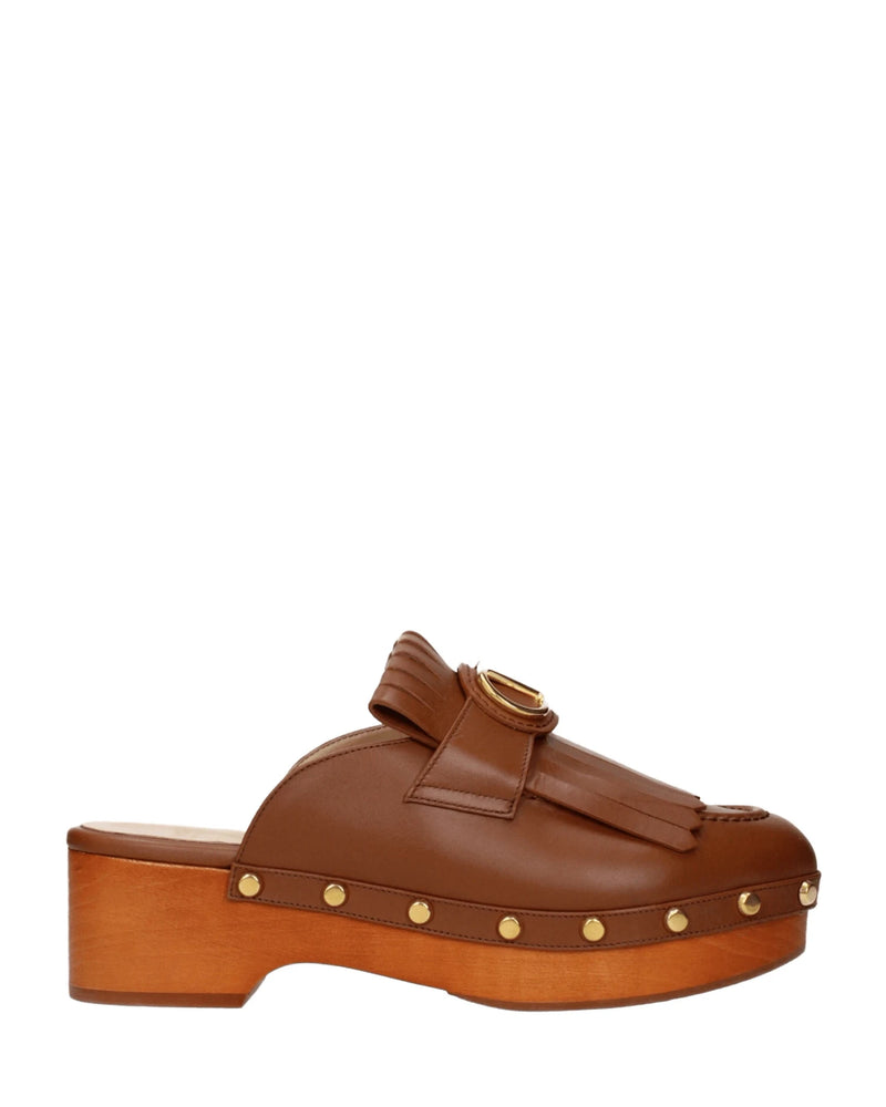 Valentino Garavani Brown Leather Slippers Flats