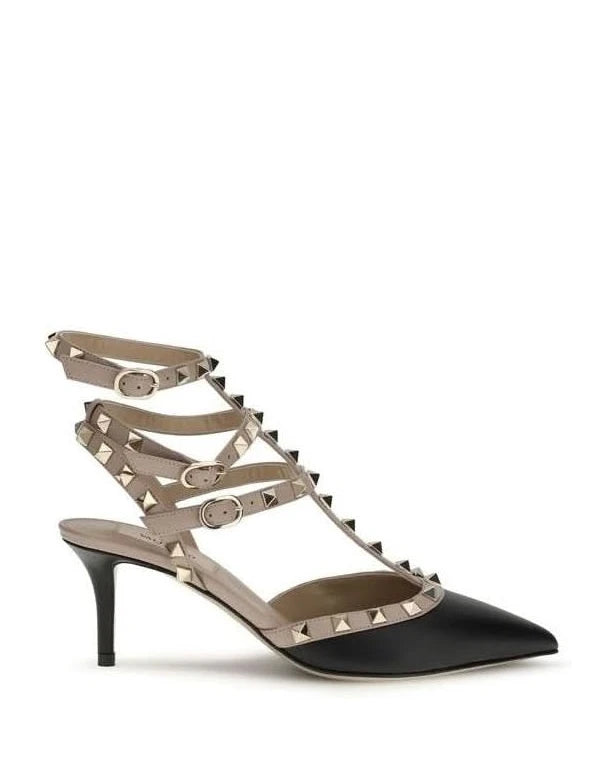 Valentino Garavani Black Calf Leather Bos Taurus Mid Heel Pumps Heels