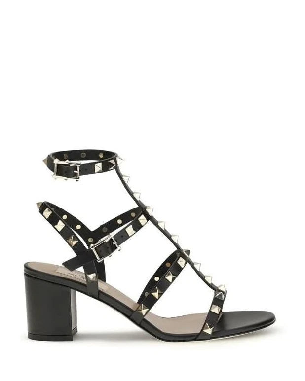 Valentino Garavani Black Calf Leather Bos Taurus Platform Sandals 