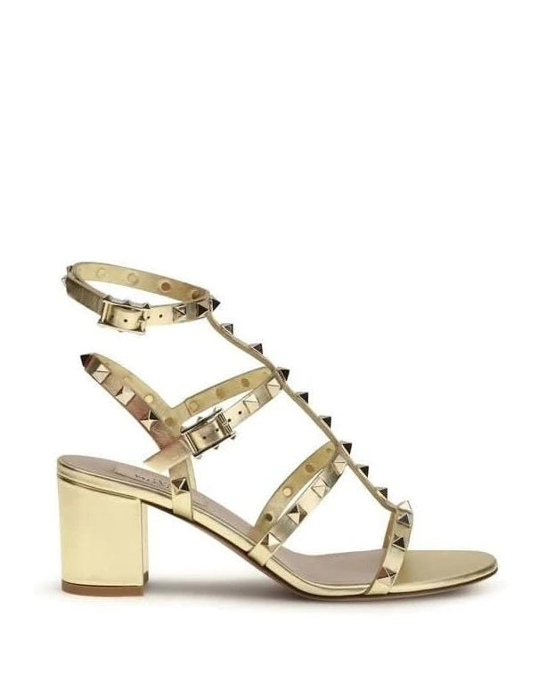 Valentino Garavani Gold Calf Leather Bos Taurus Strap Sandals 