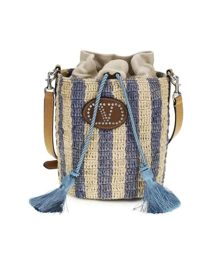 Valentino Garavani Blue Raffia Bucket Bag Glam Steals
