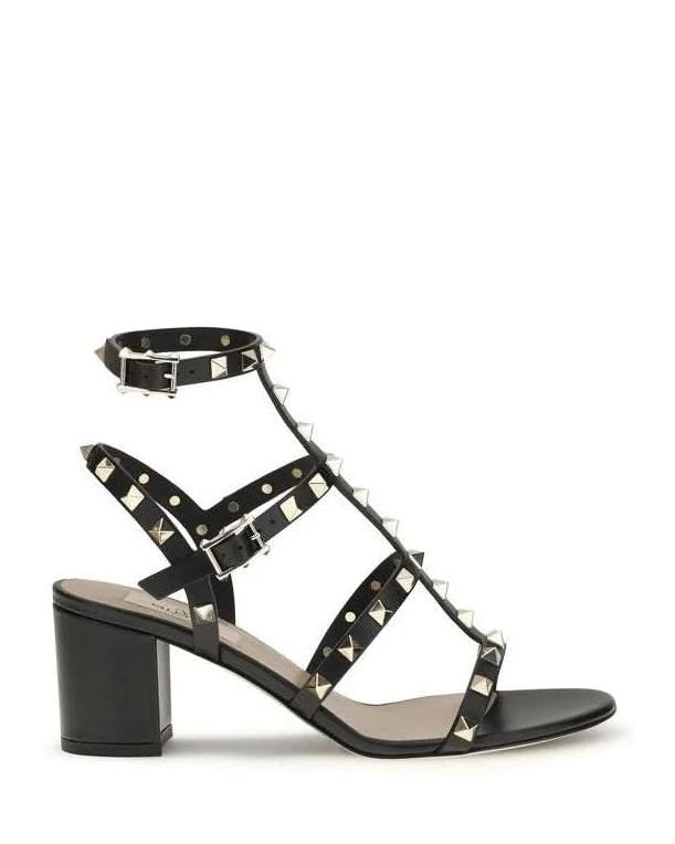Valentino Garavani Black Leather Calf Bos Taurus Stiletto Heel Sandals Glam Steals