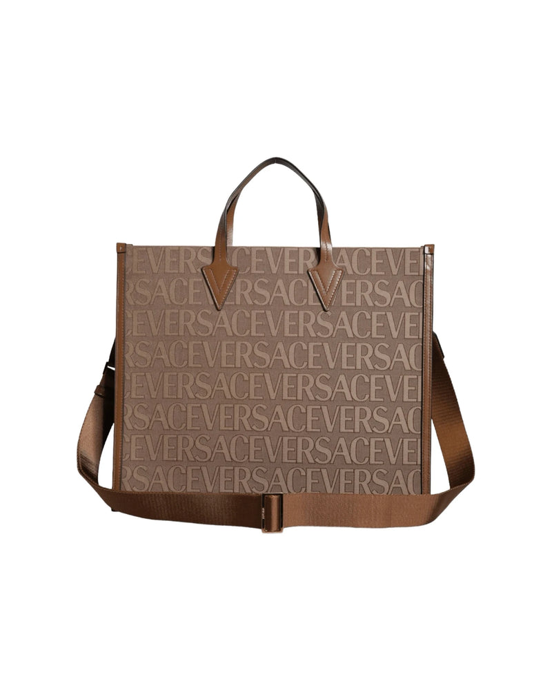 Versace Top Brown Handle Jacquard Leather Logo Crossbody Tote Bag Cross Body Bags