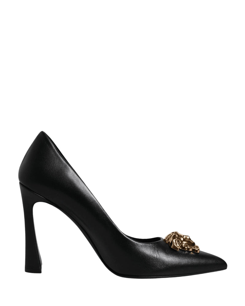 Versace Leather Black Logo Plaque High Heels Pumps Shoes Heels