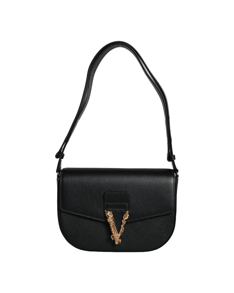 Versace Black Leather Grainy Calf Logo Crossbody Shoulder Bag Cross Body Bags