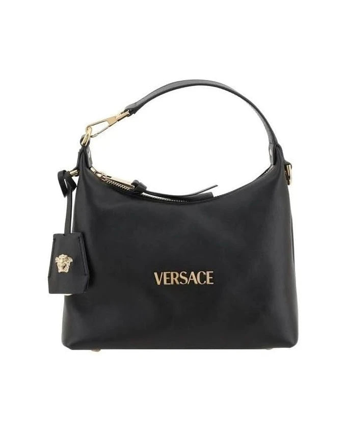 Versace Black Calf Leather Bos Taurus Handbag Hobo Bags