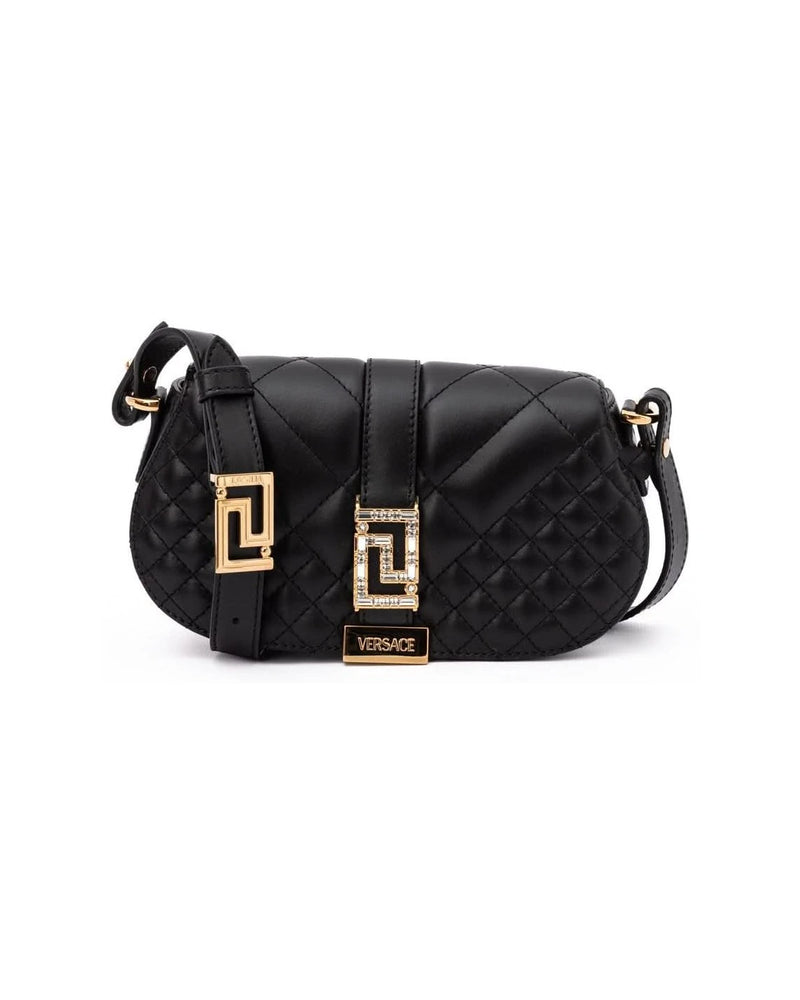Versace Black Leather Quilted Shoulder Strap Bag Glam Steals